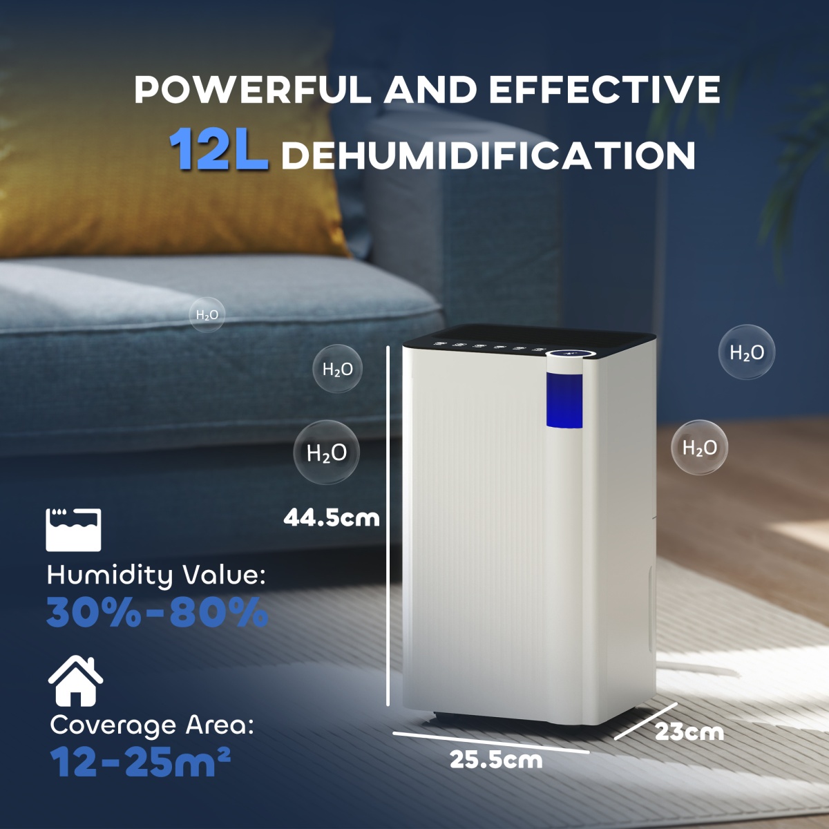 HOMCOM 12L Dehumidifier with Washable Filter, Child Lock, 24H Timer