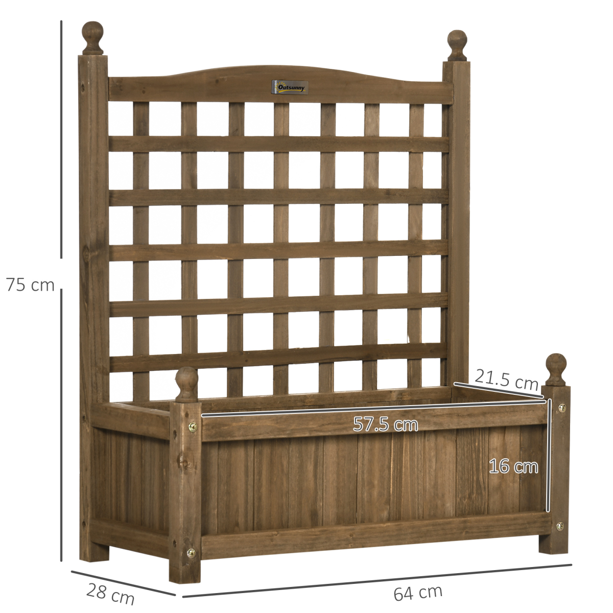 Outsunny Garden Planter Box with Trellis, Freestanding Brown