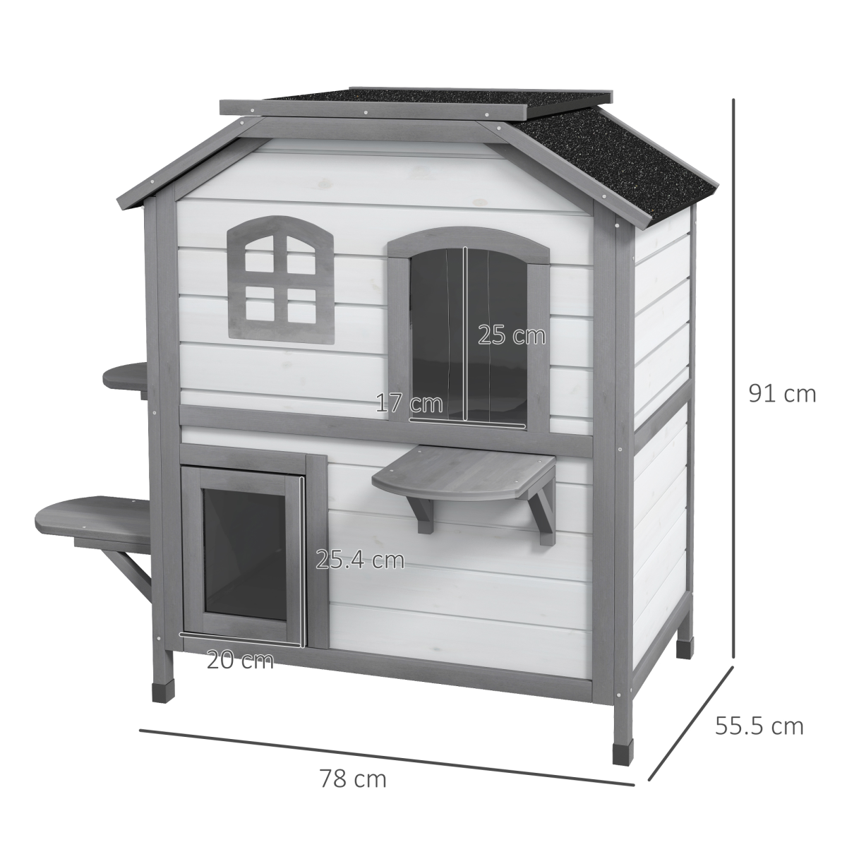 PawHut Wooden Cat Condo with Openable Roof, Indoor/Outdoor, White