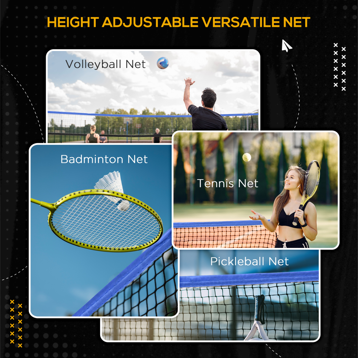SPORTNOW Adjustable 4m Multi-Sport Net for Badminton, Tennis, Volleyball