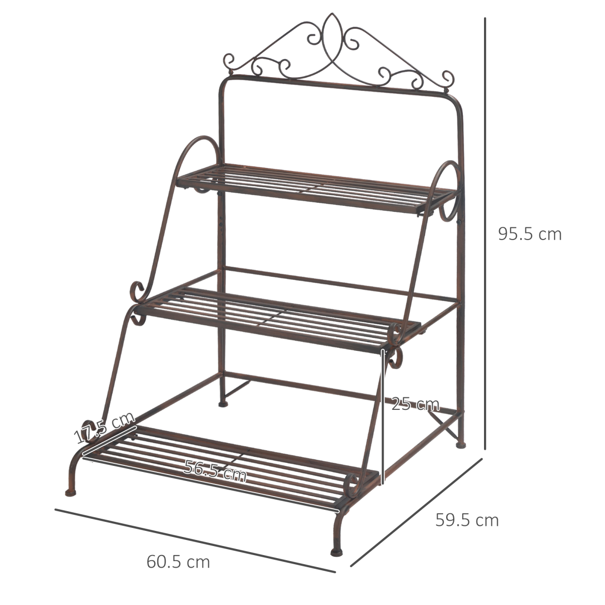 Outsunny 3-Tier Freestanding Metal Stair-Style Plant Stand with Scrollwork, Flower Pot Holder Display Shelf