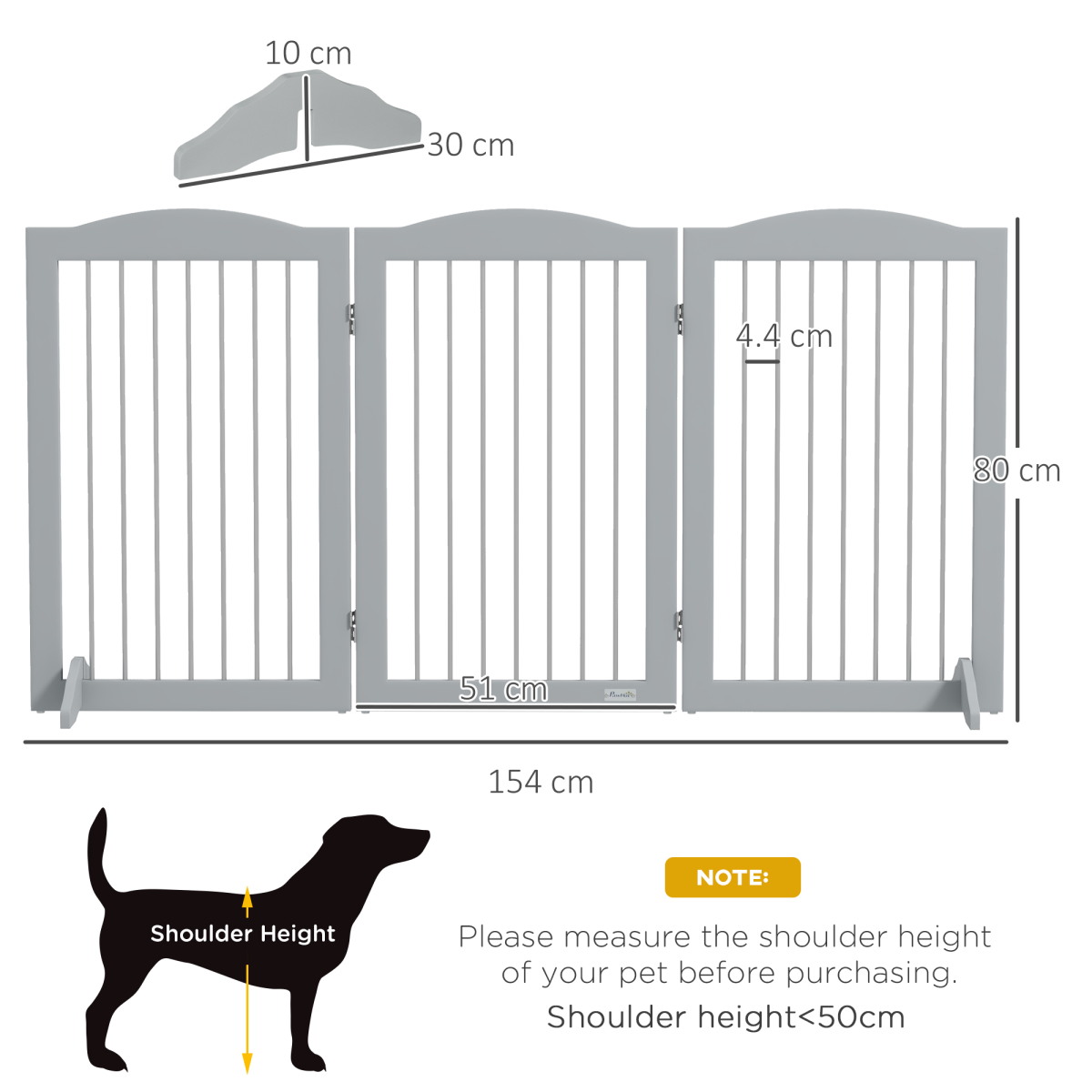 PawHut Foldable Freestanding Dog Gate with 2 Support Feet, Grey