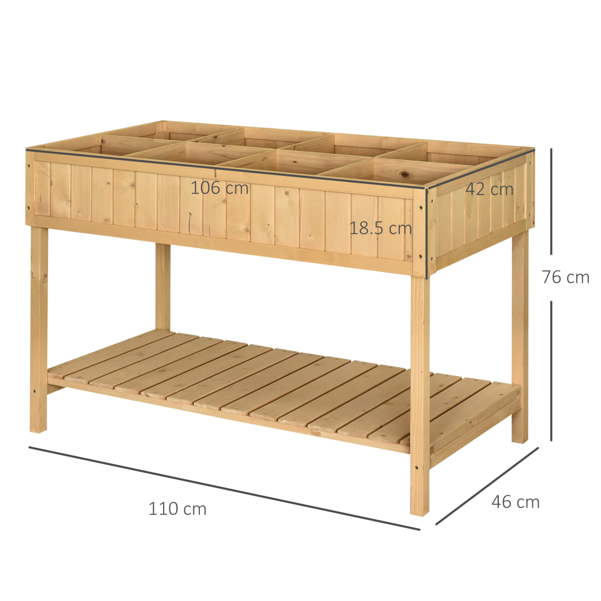 Outsunny Fir Wood 8-Compartment Raised Plant Stand with Shelf