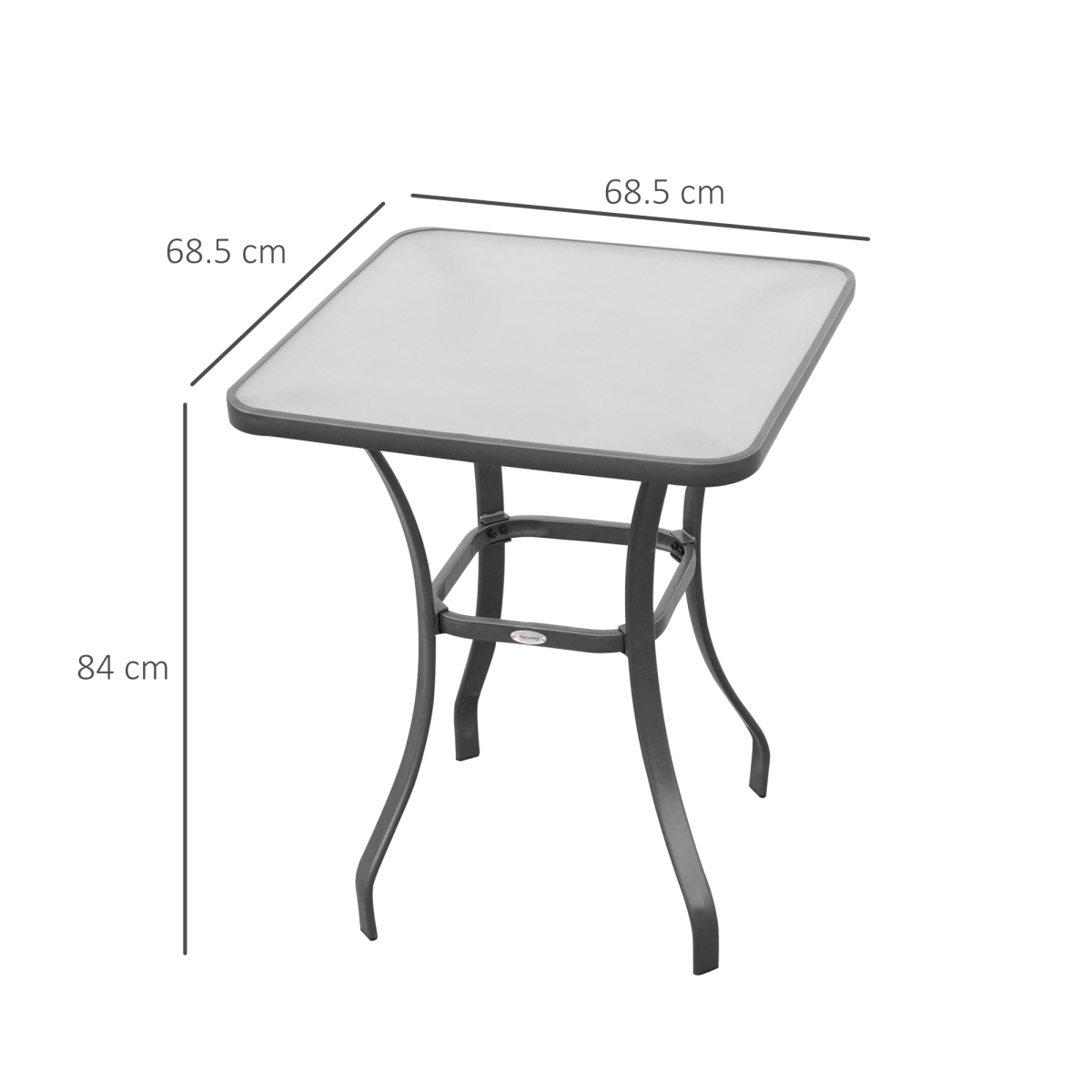 Outsunny Square Frosted Glass Bistro Table, Metal Tube Frame, 5mm Toughened Glass, Indoor/Outdoor Use, 68.5 x 84 cm