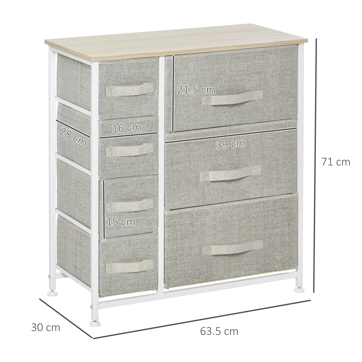 HOMCOM 7-Drawer Storage Cabinet Organizer with Adjustable Feet