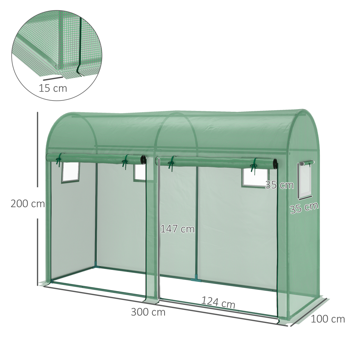 Outsunny 10ft x 3ft Greenhouse with 2 Roll-Up Doors and 4 Windows