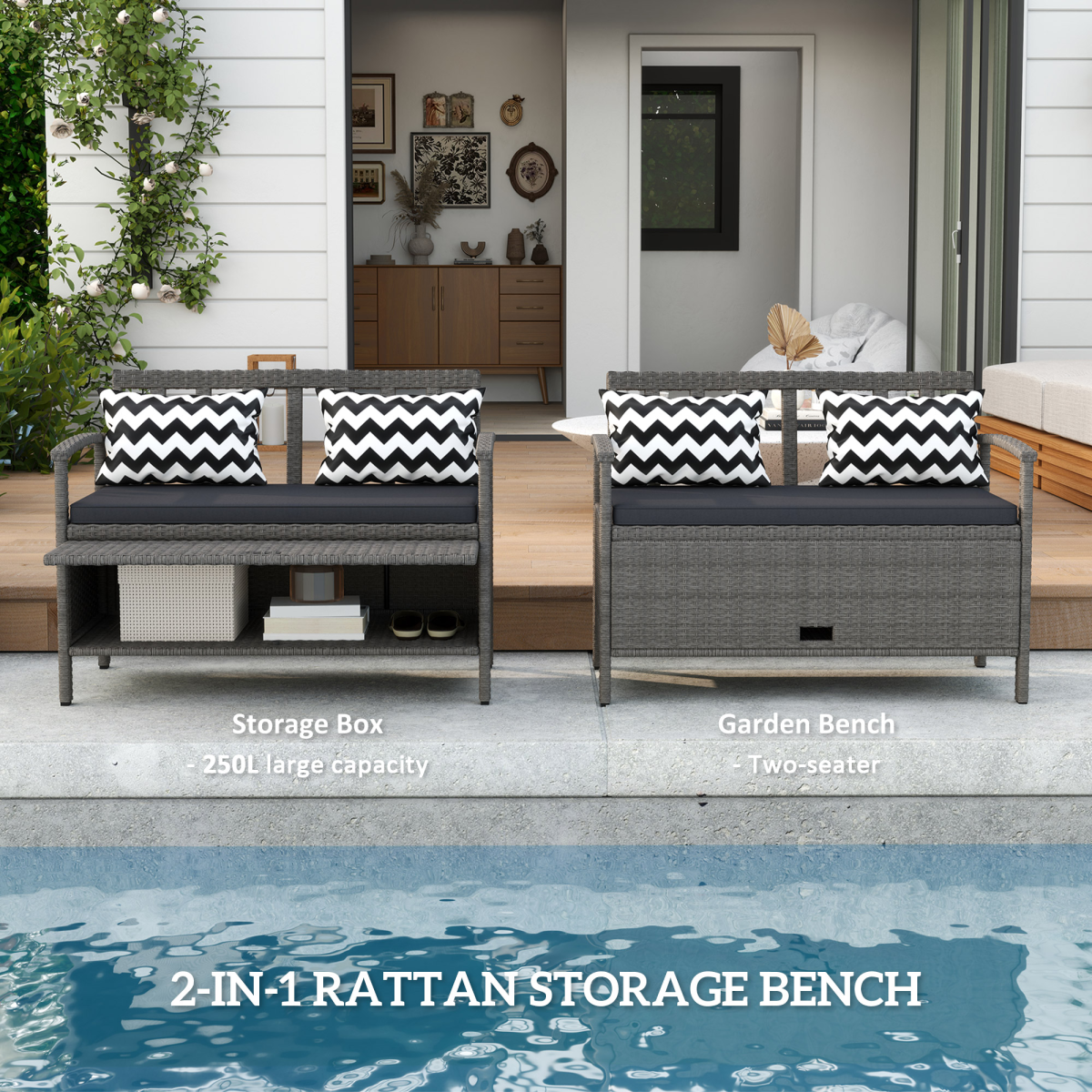 Outsunny 2-in-1 160L Outdoor Storage Bench with Cushion, Grey