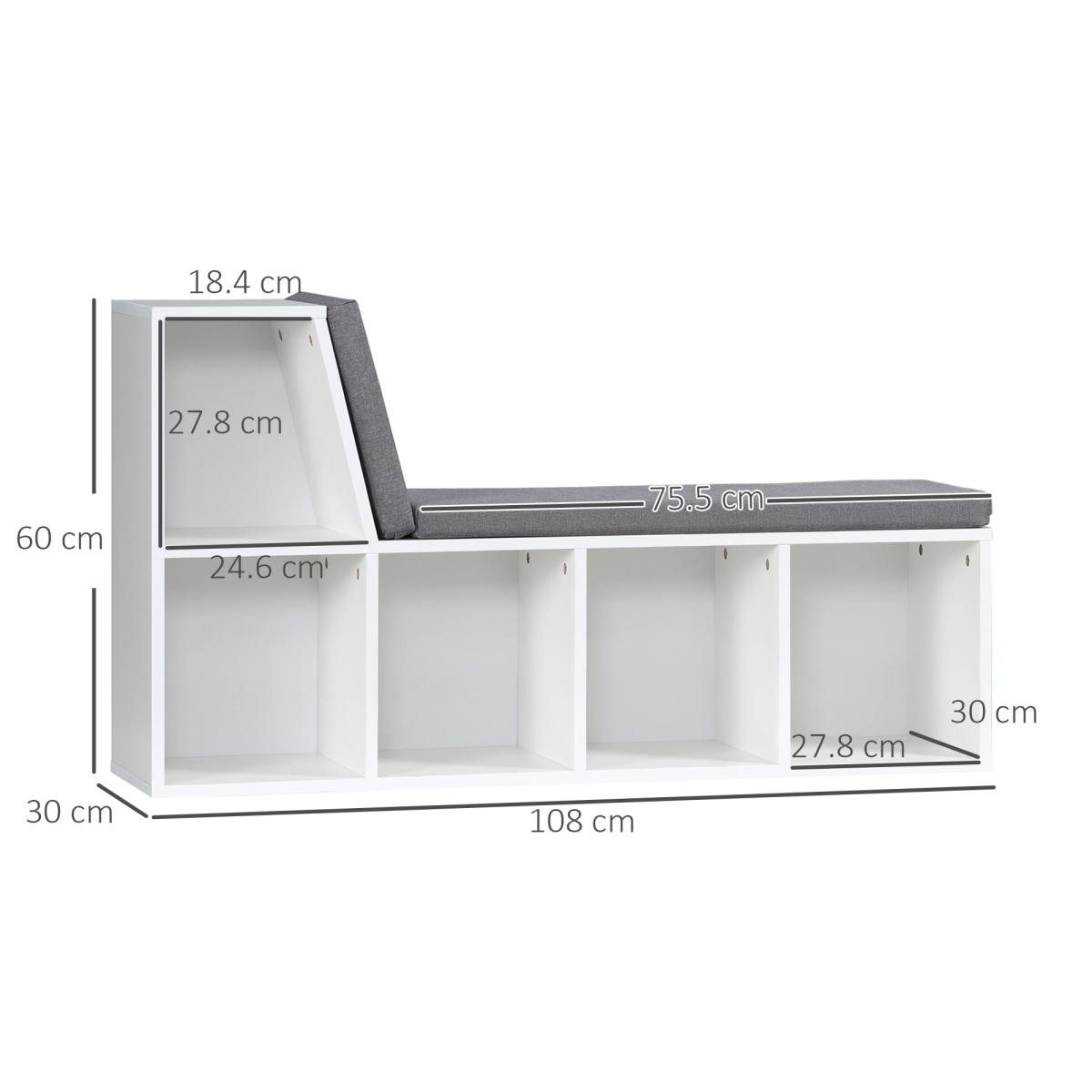 2-Tier Modern White Bookcase with Removable Cushions
