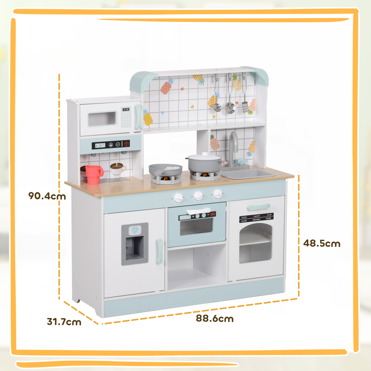 AIYAPLAY Kids Toy Kitchen Playset with Lights, Sounds & Accessories