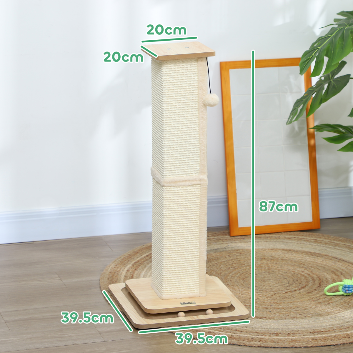 PawHut 87cm 3-in-1 Cat Scratching Post with Track Ball Toy