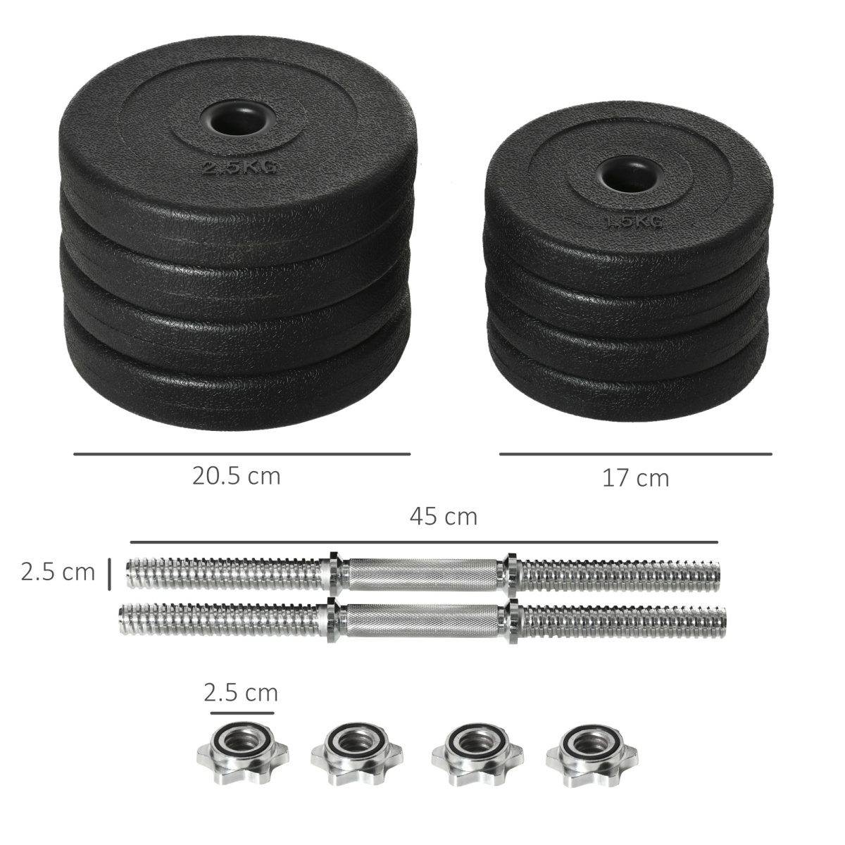 HOMCOM 20kg Adjustable Dumbbell Set with Connecting Rods