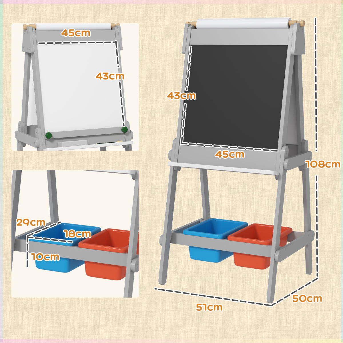 AIYAPLAY 3-in-1 Double-Sided Kids Art Easel with Paper Roll