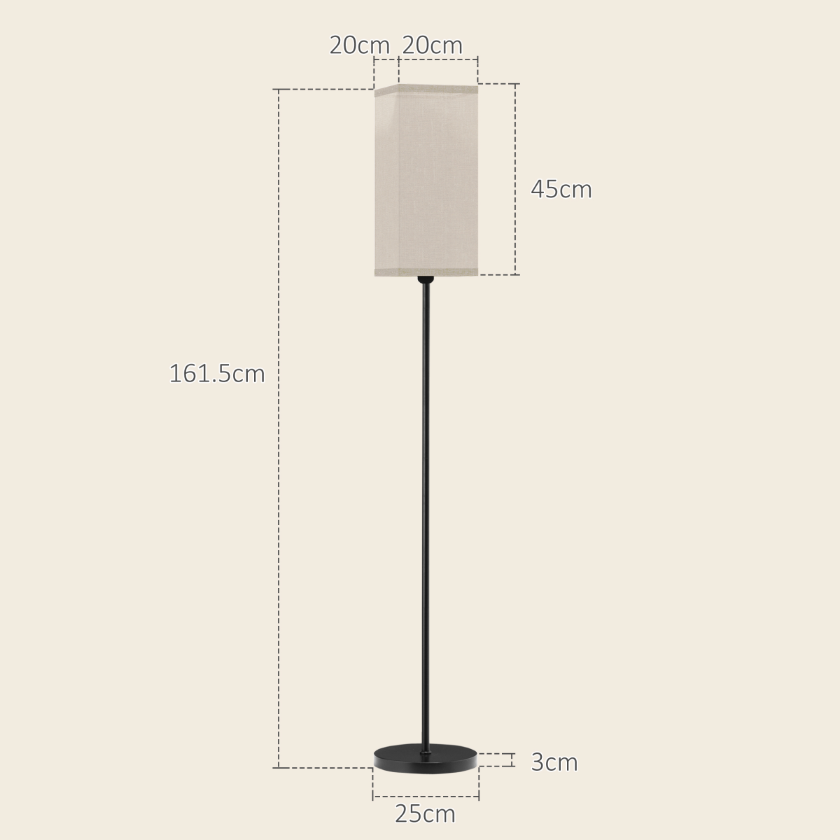 HOMCOM Black Standing Floor Lamp with Linen Shade, Foot Switch