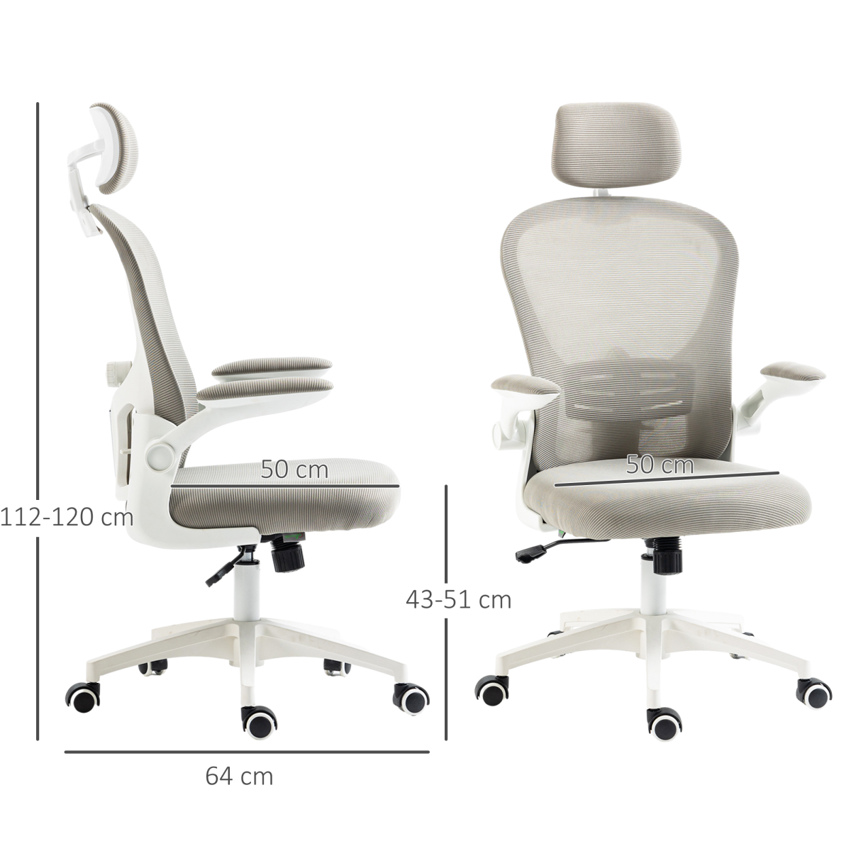 Vinsetto Grey Mesh Office Chair with Headrest, Adjustable Lumbar, Flip-Up Arms