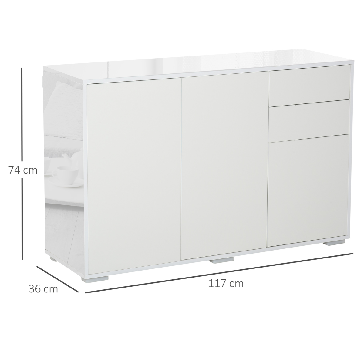 HOMCOM White Side Cabinet with 2 Doors, 2 Drawers, Adjustable Shelf, Push Open Design