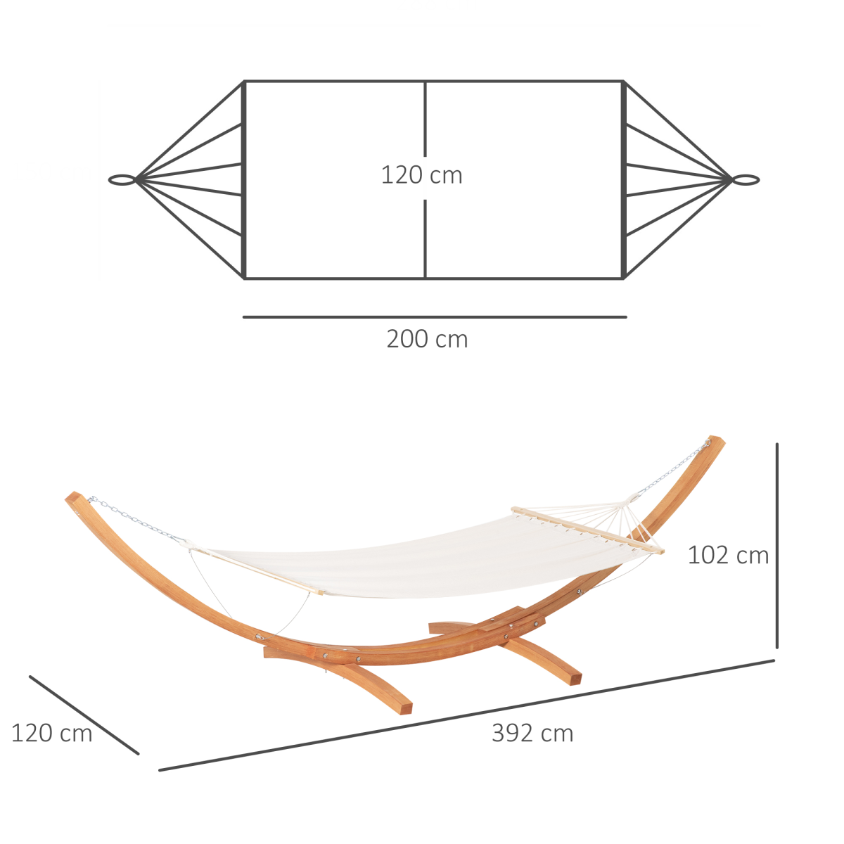 Outsunny Outdoor Garden Hammock with Wooden Stand, Curved Wooden Frame, Wide Cotton Hanging Bed, White