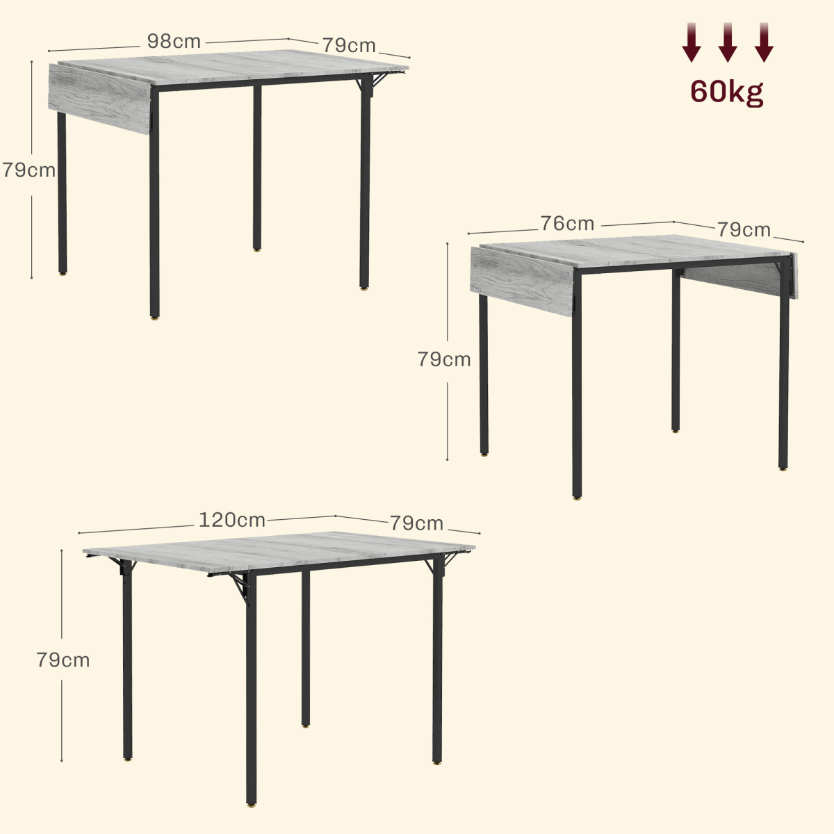 PawHut Grey Folding Drop Leaf Dining Table for 2-4 People
