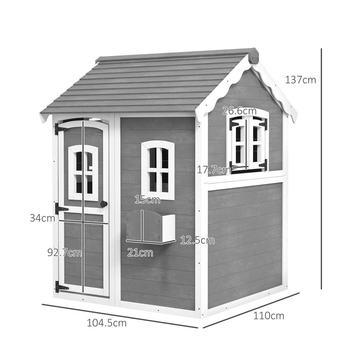 Outsunny Wooden Kids Wendy House with Floor, Grey