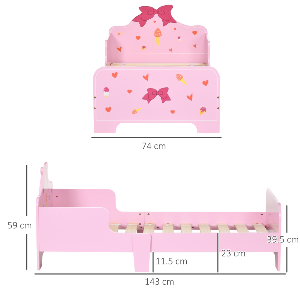 Pink Princess Toddler Bed with Safety Rails, Low Frame