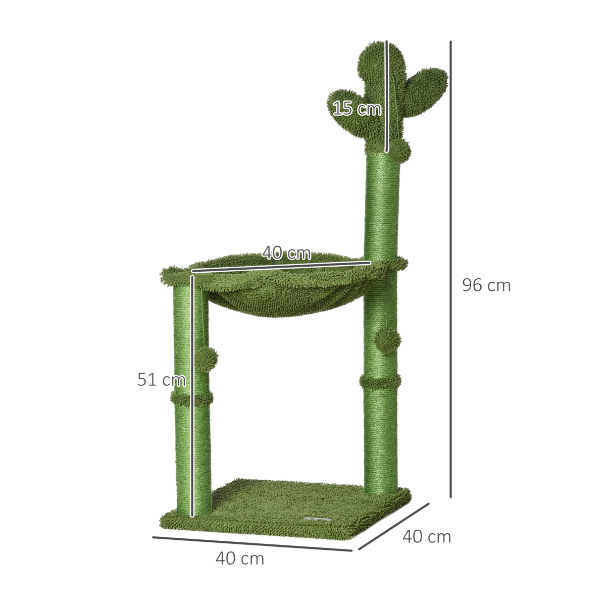 Cactus Cat Tree for Indoor Cats w/ Scratching Post Hammock Bed Toy Ball - Green
