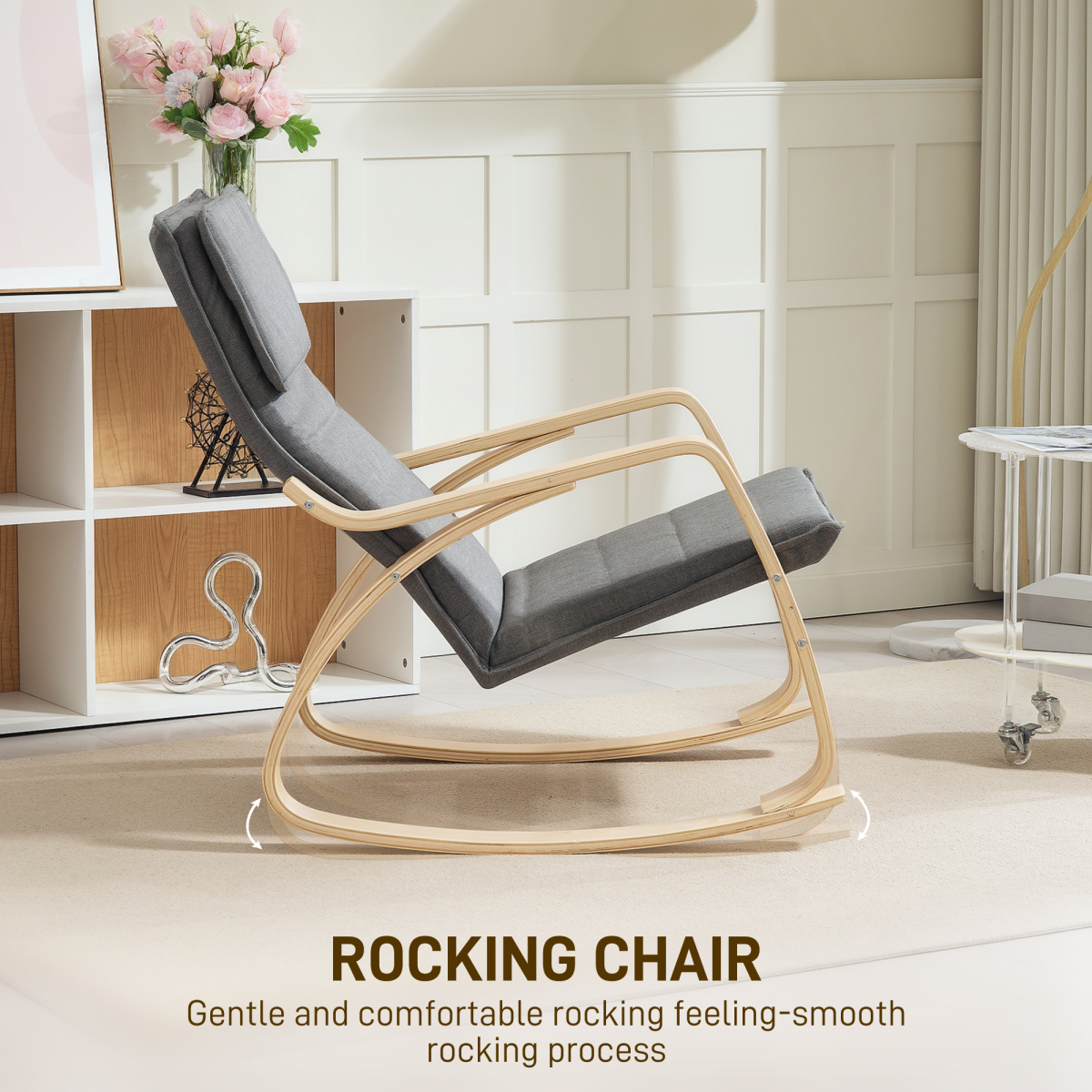 HOMCOM High Back Rocking Chair with Headrest, Grey