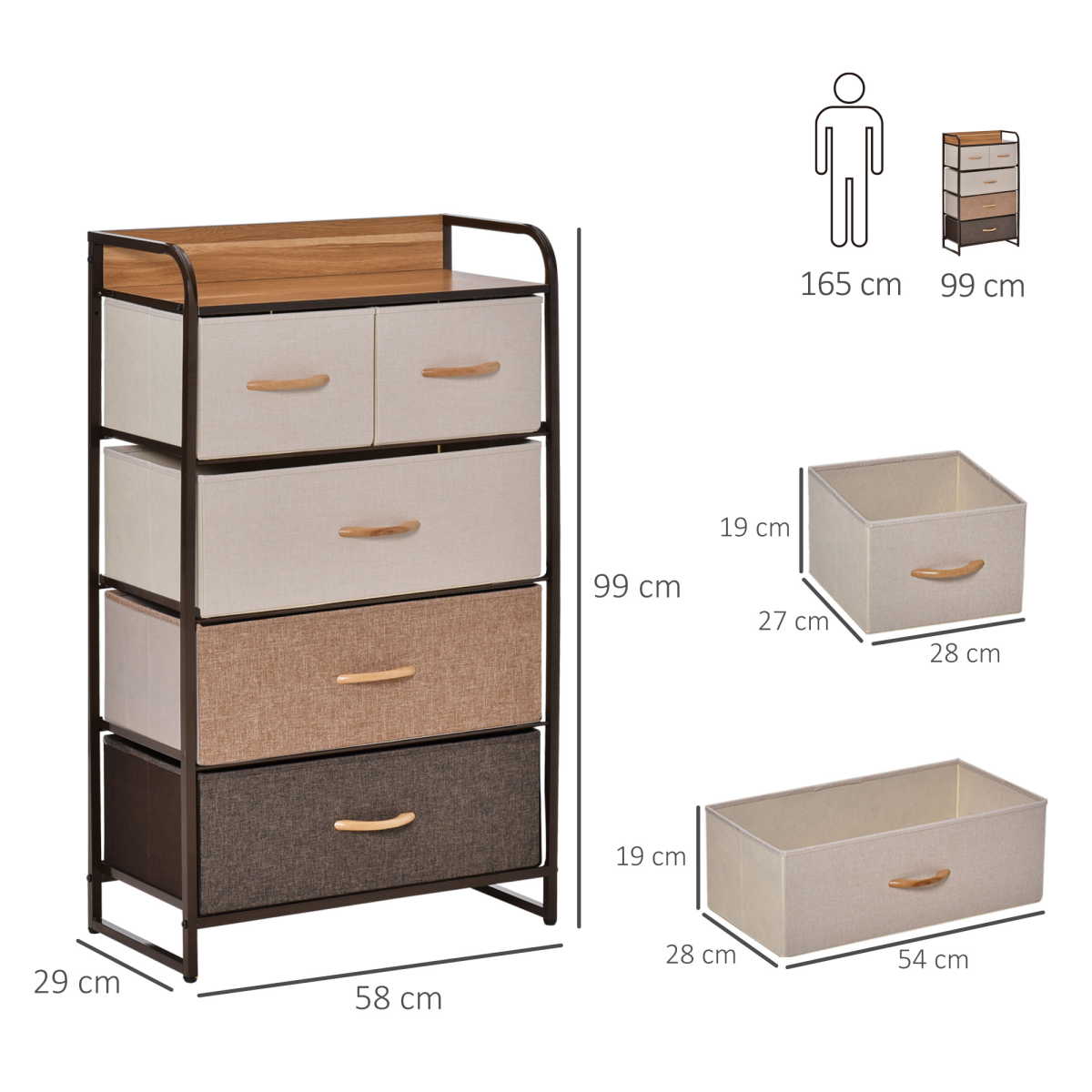 HOMCOM 5-Drawer Fabric Closet Dresser Tower with Steel Frame