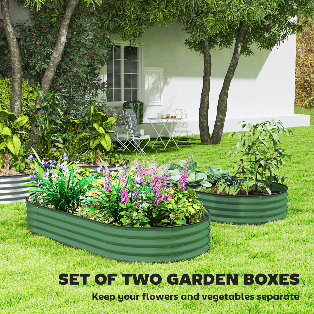Outsunny Set of 2 Green Galvanised Steel Raised Garden Planters