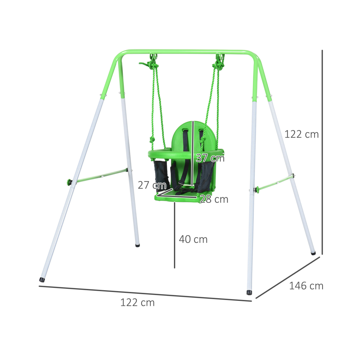 Outsunny Nursery Swing with Safety Seat Belt and Back Support for Indoor and Outdoor Use, 6-36 Months