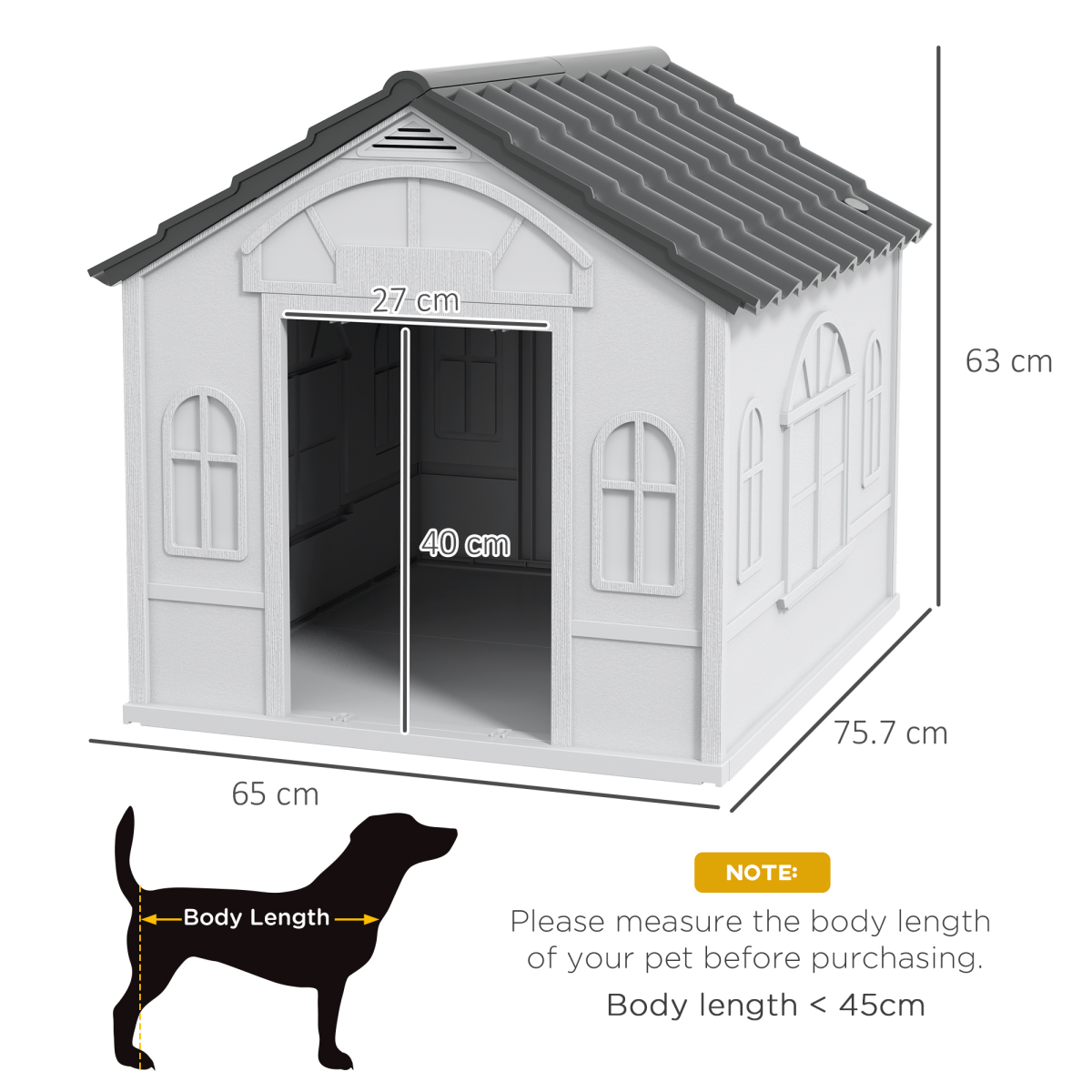 PawHut Water-Resistant Grey Dog House for Medium Dogs