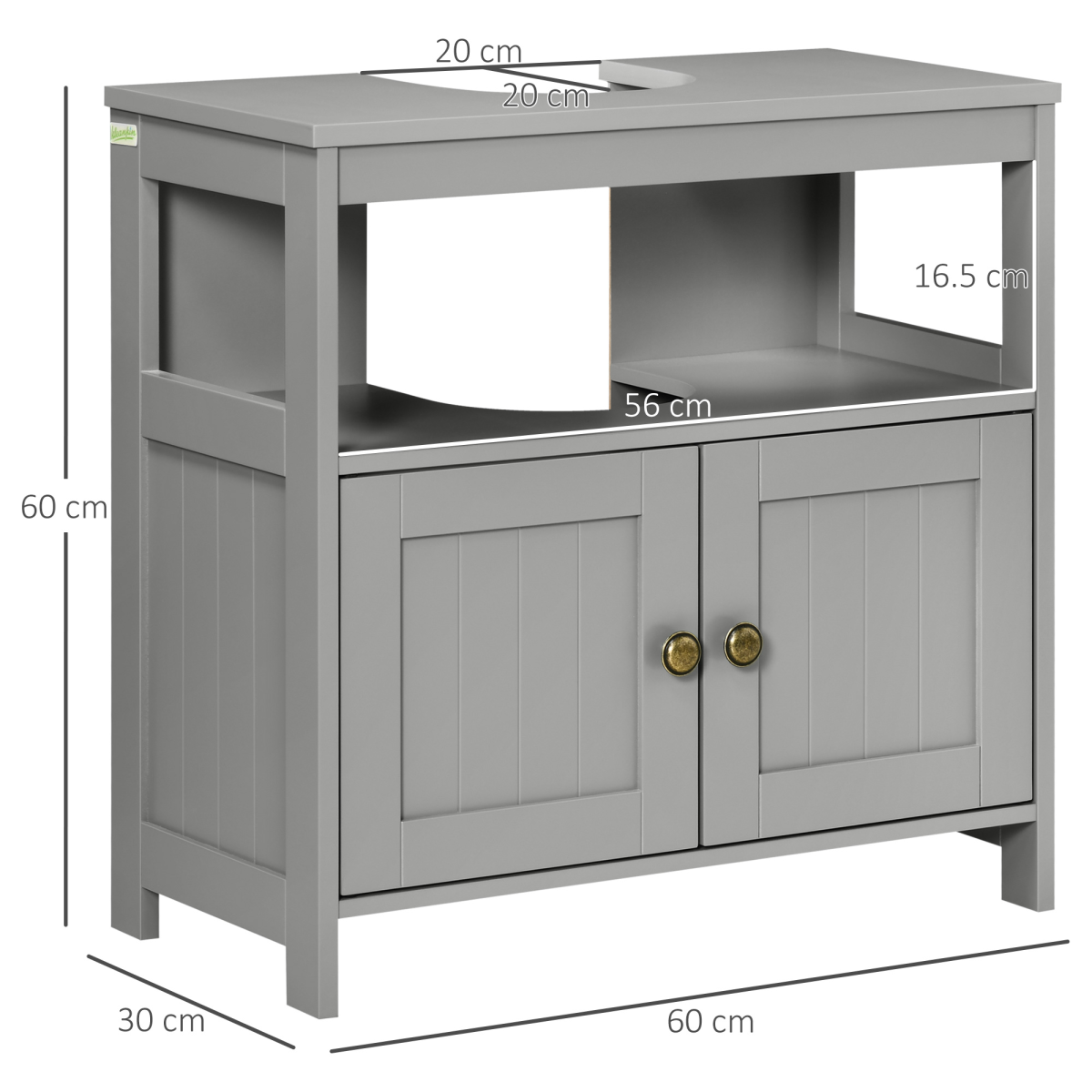 kleankin Bathroom Pedestal Under Sink Cabinet, Grey, with Open Shelf, Door and U-Shaped Cut-Out