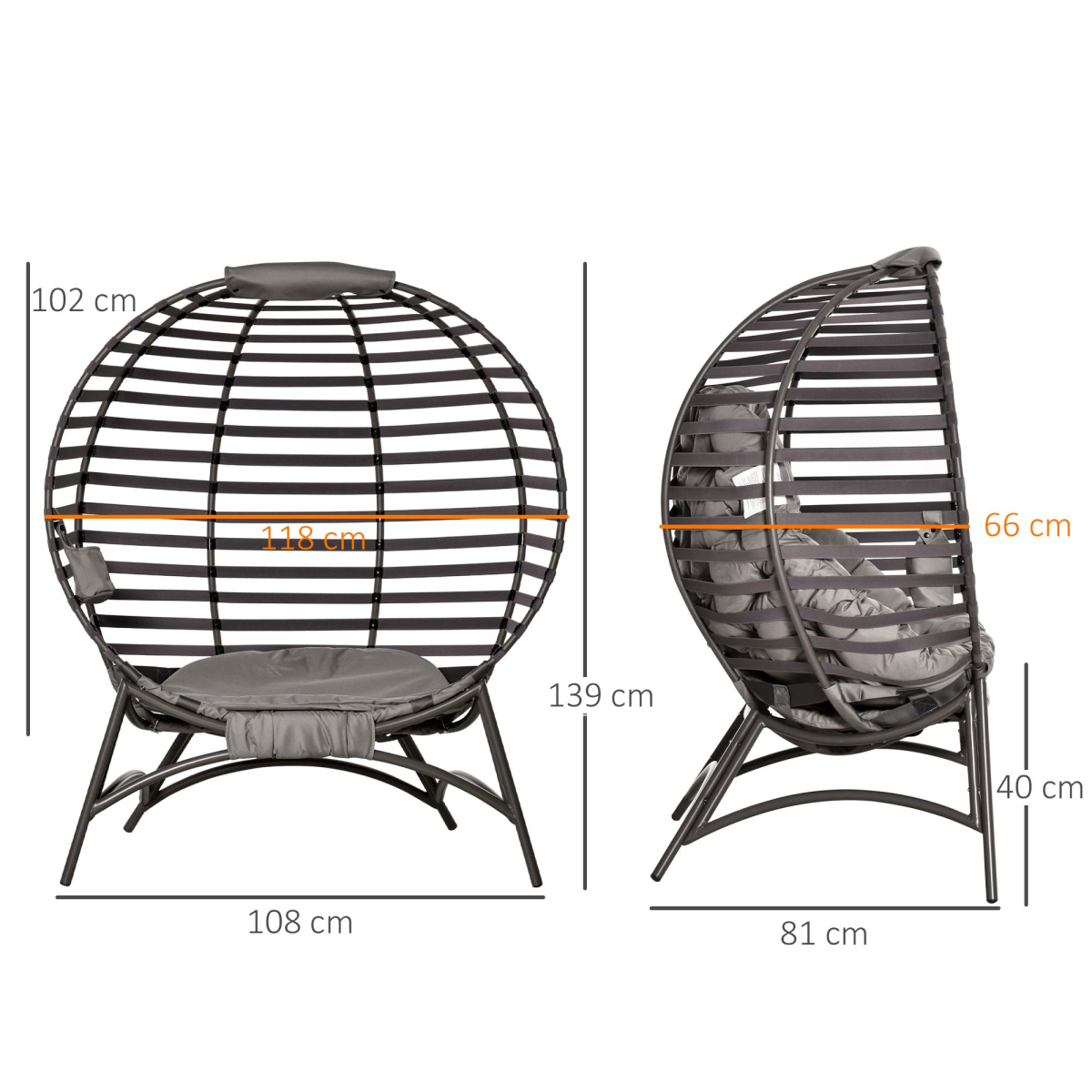 Outsunny Foldable Egg Chair with Cushion, Steel Frame