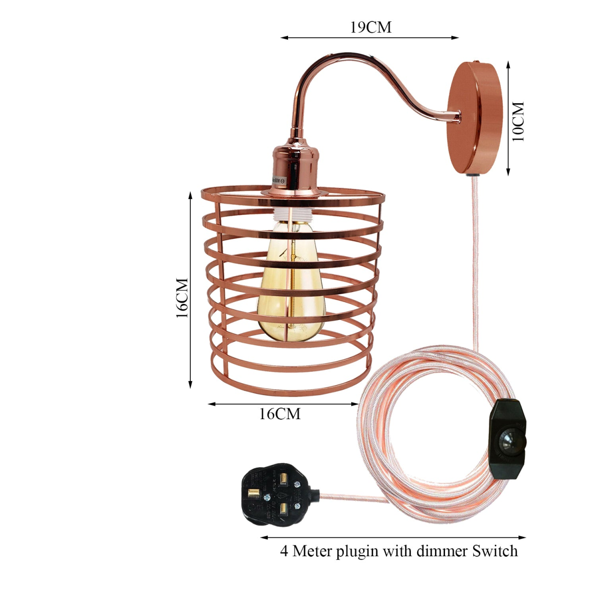 Retro Industrial Rose Gold Plug-In Wall Sconce Light