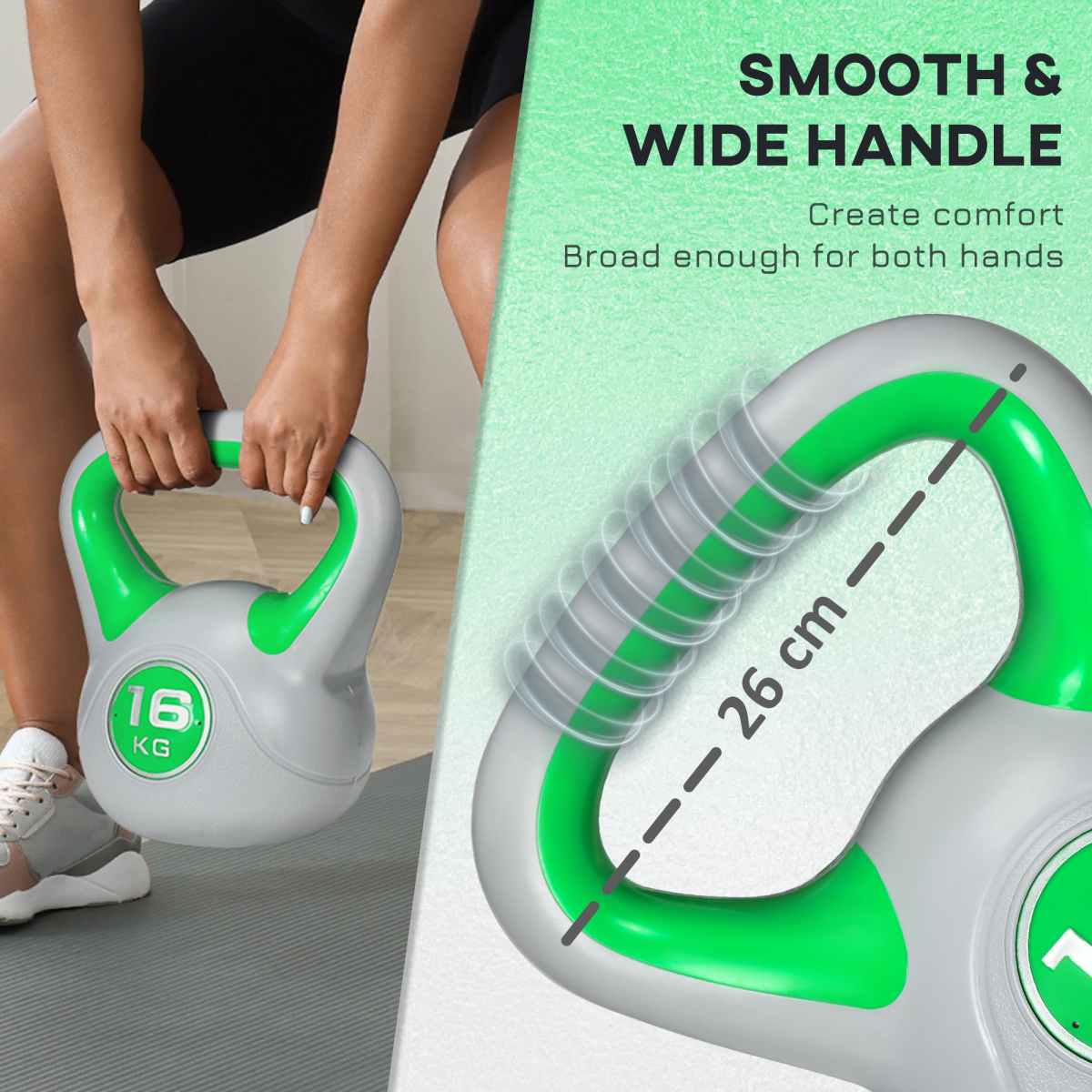 SPORTNOW 16kg Kettlebell with Wide Handle, Green and Grey