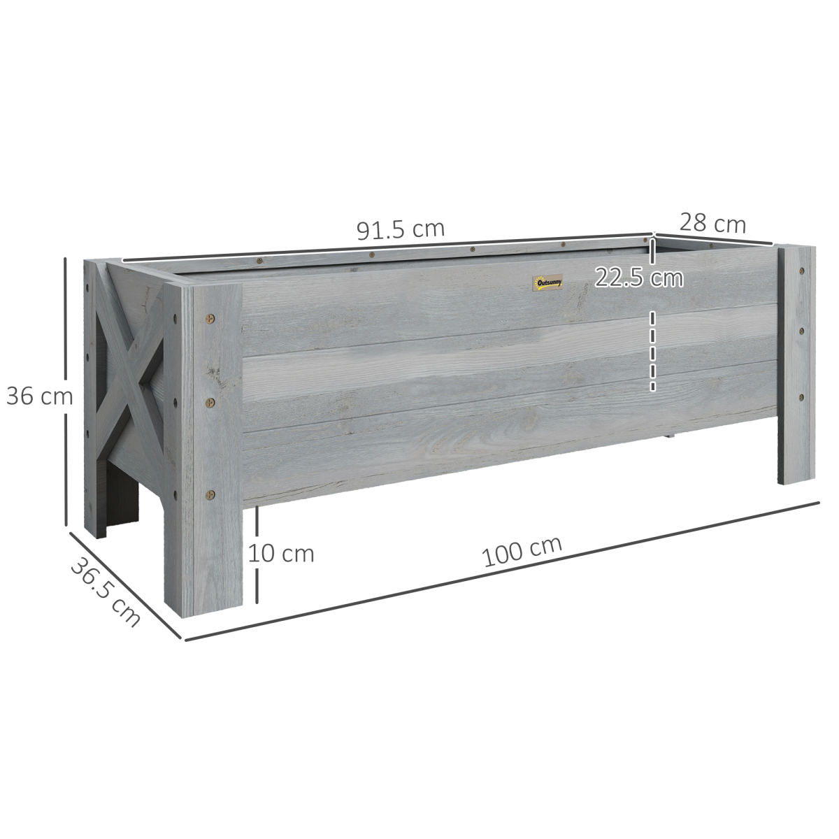 Outsunny Grey Fir Wood Raised Garden Bed Planter 100x36.5x36cm