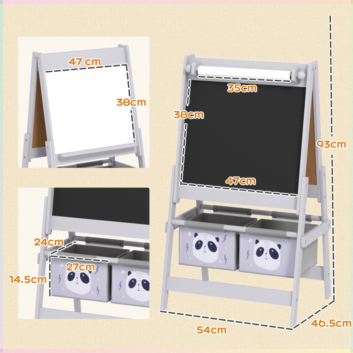 AIYAPLAY 3-in-1 Kids Easel with Paper Roll, Storage, Grey