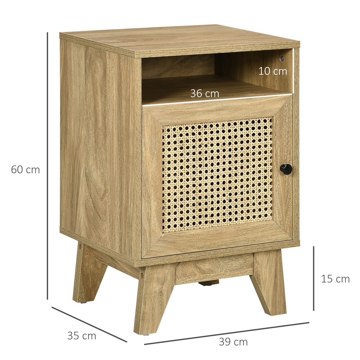 HOMCOM Bedside Table with Drawer, Shelf and Rattan Panel