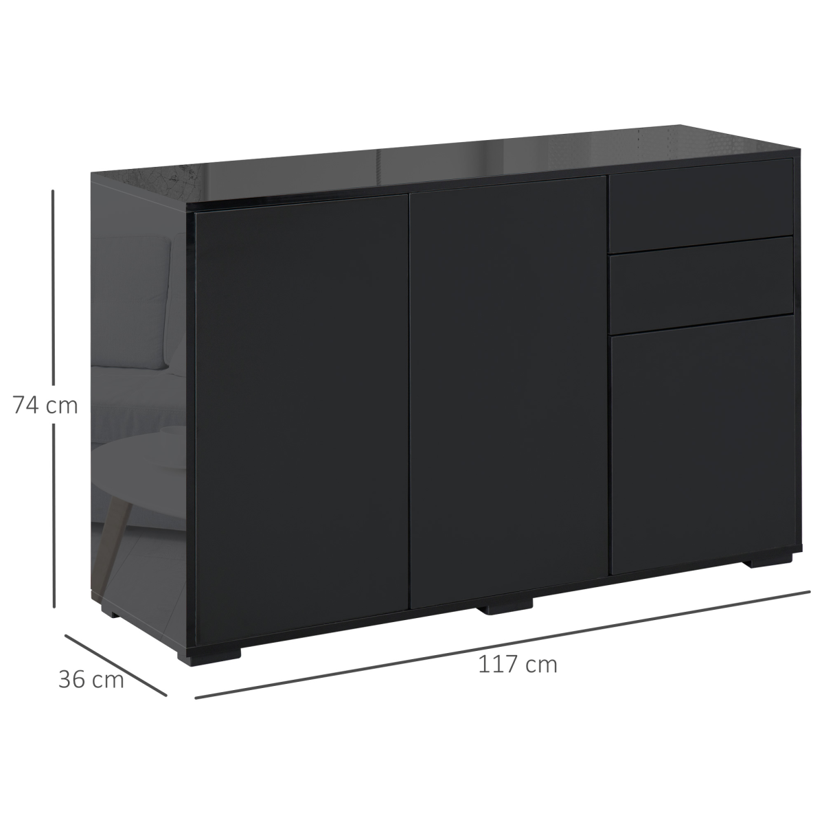 Side Cabinet with 2 Doors and 2 Drawers, Push Open Freestanding Storage Cabinet for Home Office