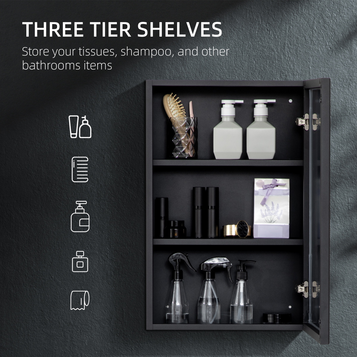kleankin Wall-Mounted Bathroom Mirror Cabinet with Storage Shelves