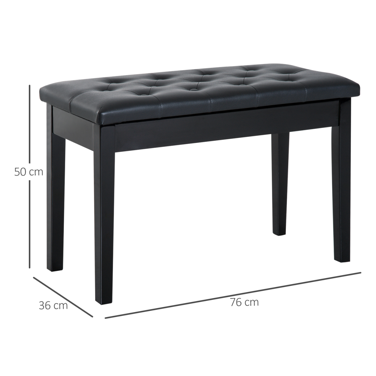 HOMCOM Tufted 2-Seater Piano Bench with Storage, Black
