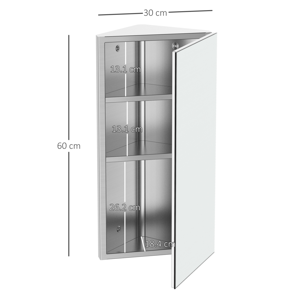 HOMCOM Stainless Steel Wall-Mounted Corner Bathroom Cabinet Mirror