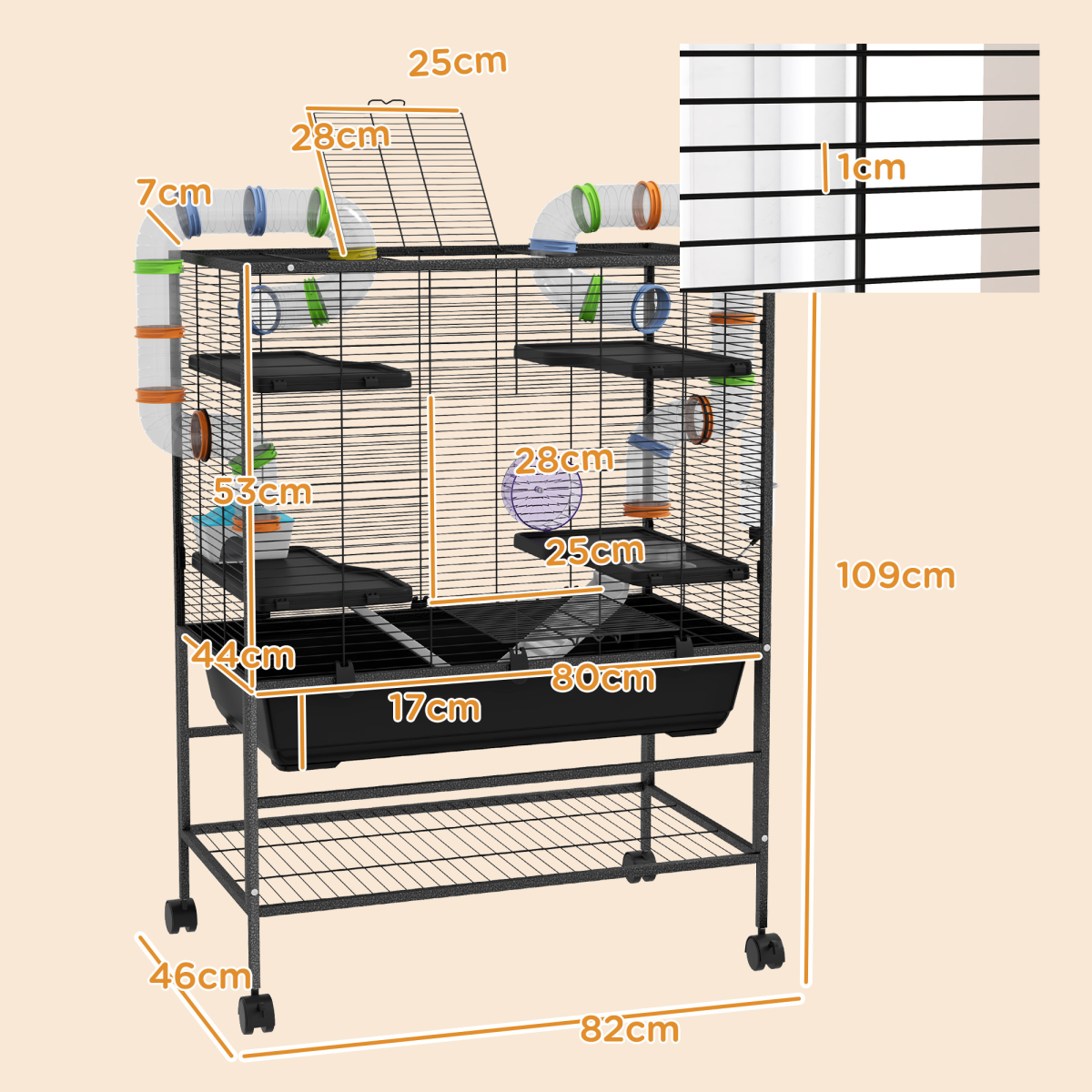 PawHut Large Hamster Cage with Wheels, Tubes, Shelves & Ramps