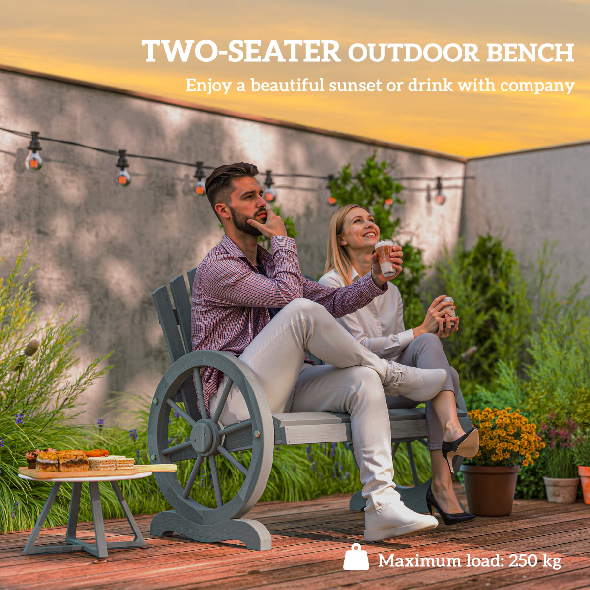 Outsunny Grey Fir Wood Outdoor Chair with Ergonomic Back Support