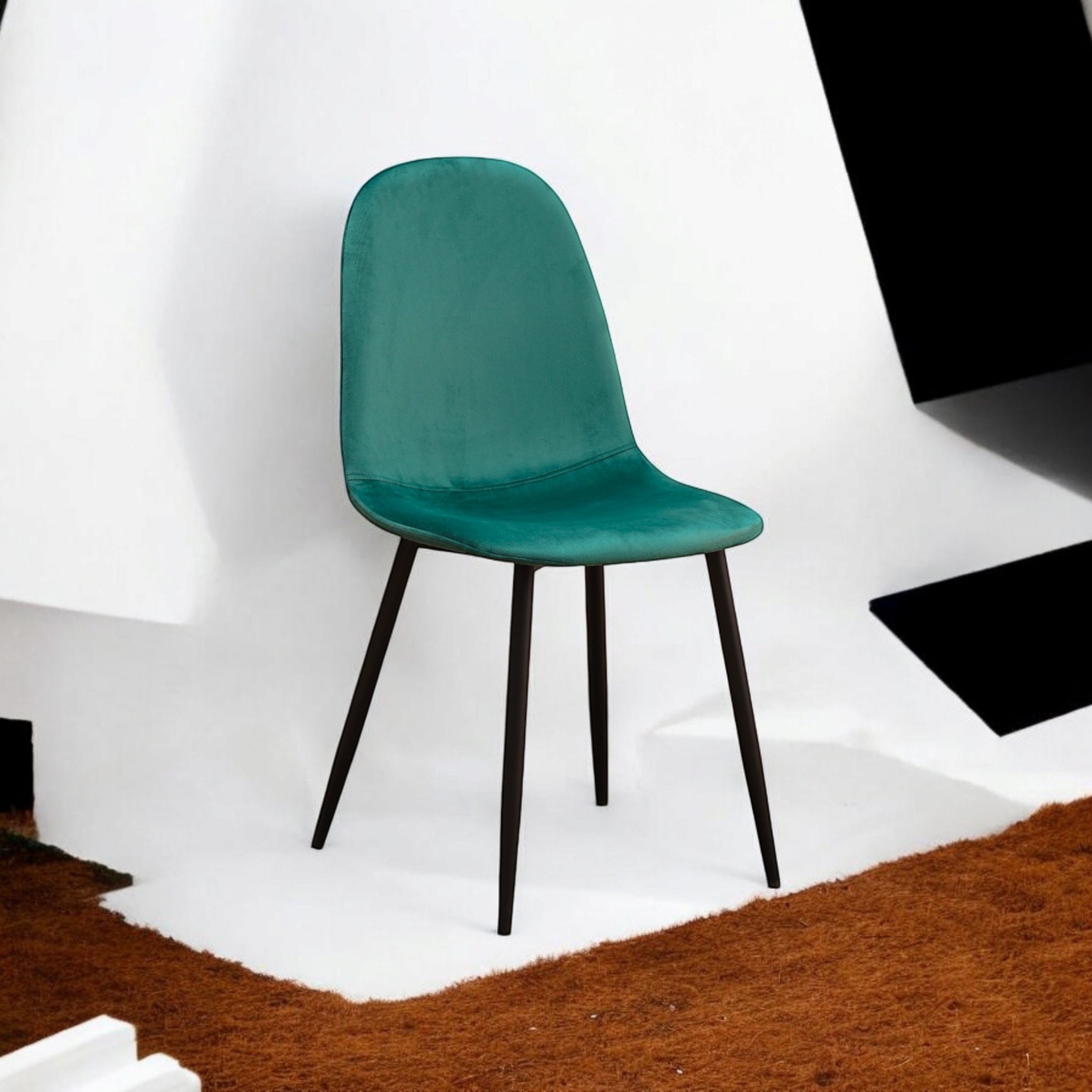 MSL Scandinavian Green Fabric Chair with Black Eiffel-Style Metal Legs, Cushioned Ergonomic Seat