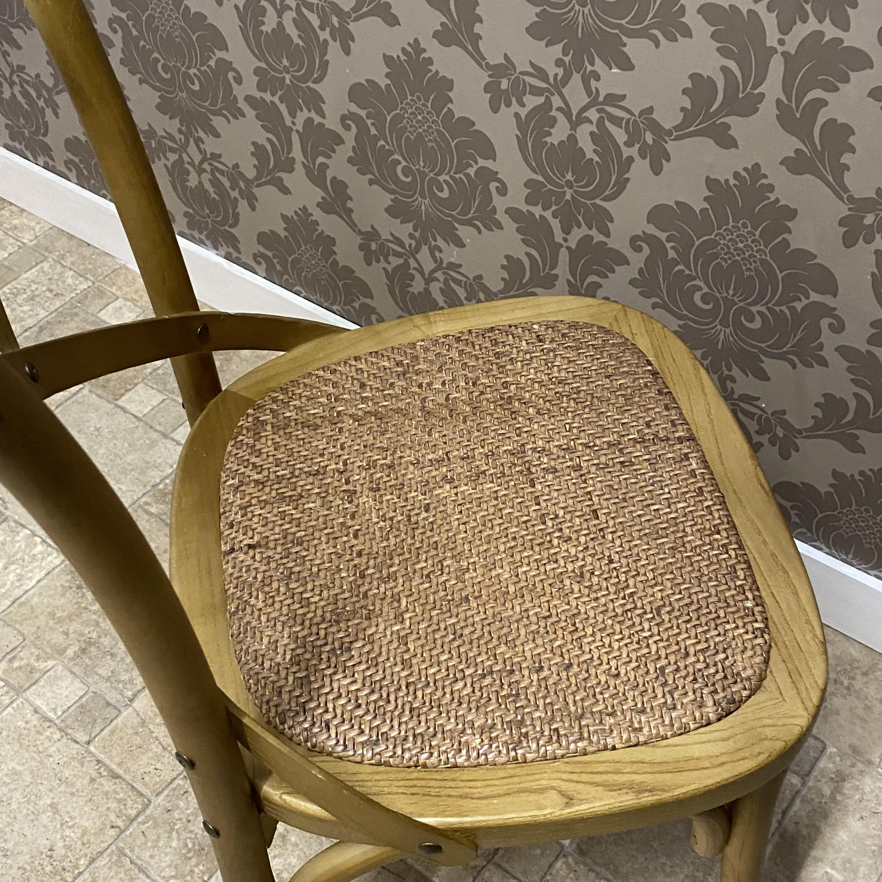 Natural French Cross Back Chair, Elm Wood, Stackable, Indoor Use, 46 x 49 x 88 cm