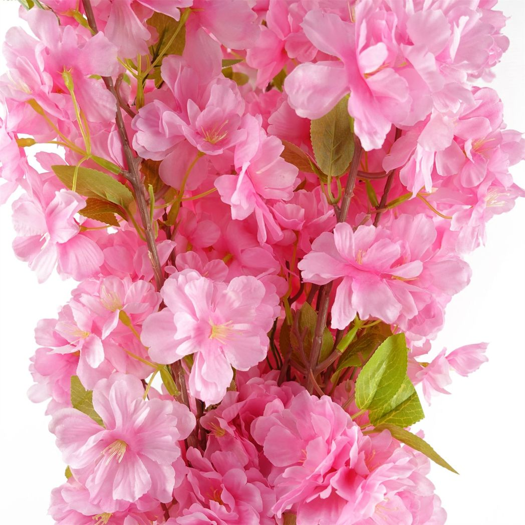 Leaf Pack of 6 Pink Artificial Blossom Stems 100cm with Silk Flowers and Leaves