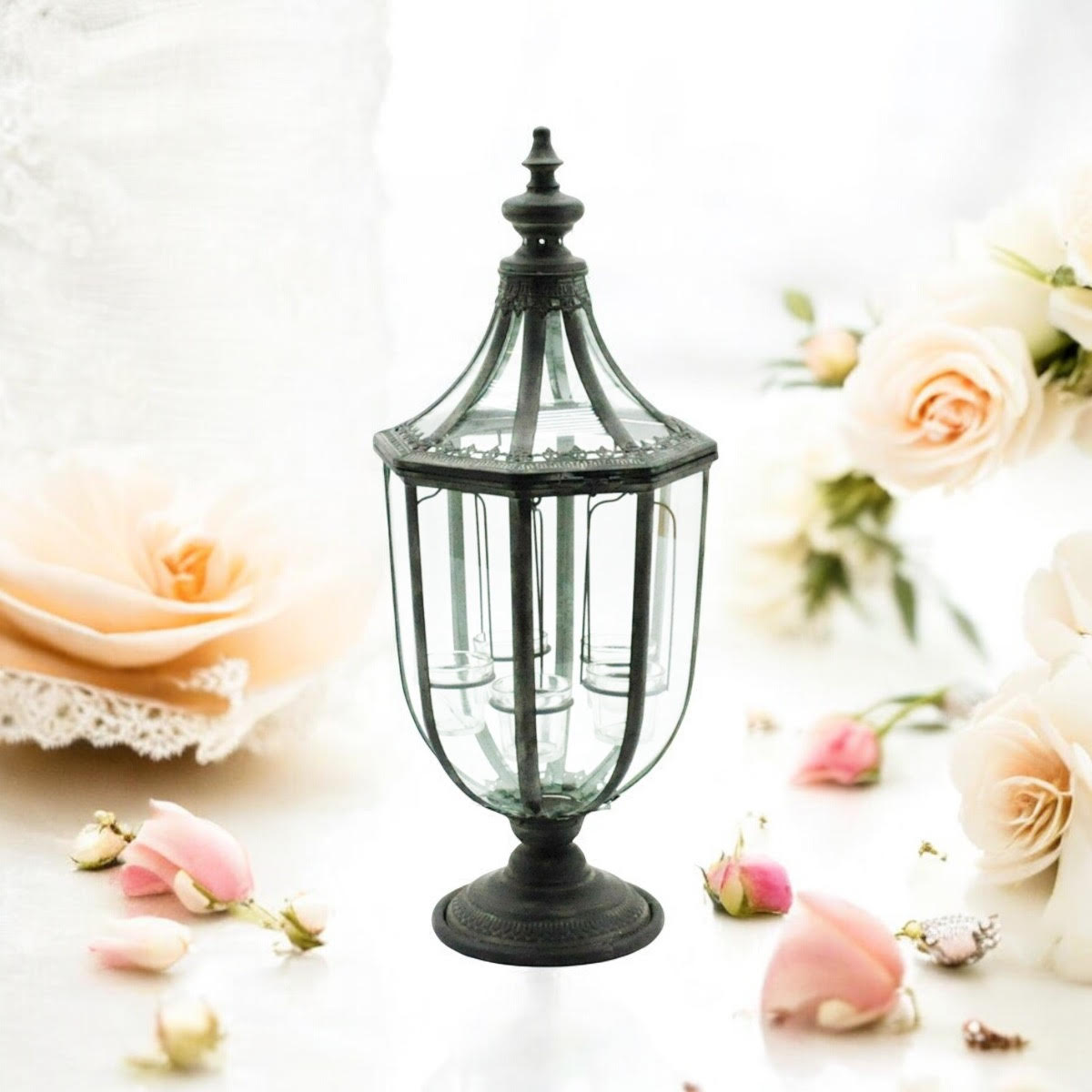 MSL 77cm Grey Hand-Finished Distressed Metal Garden Lantern with Tealight