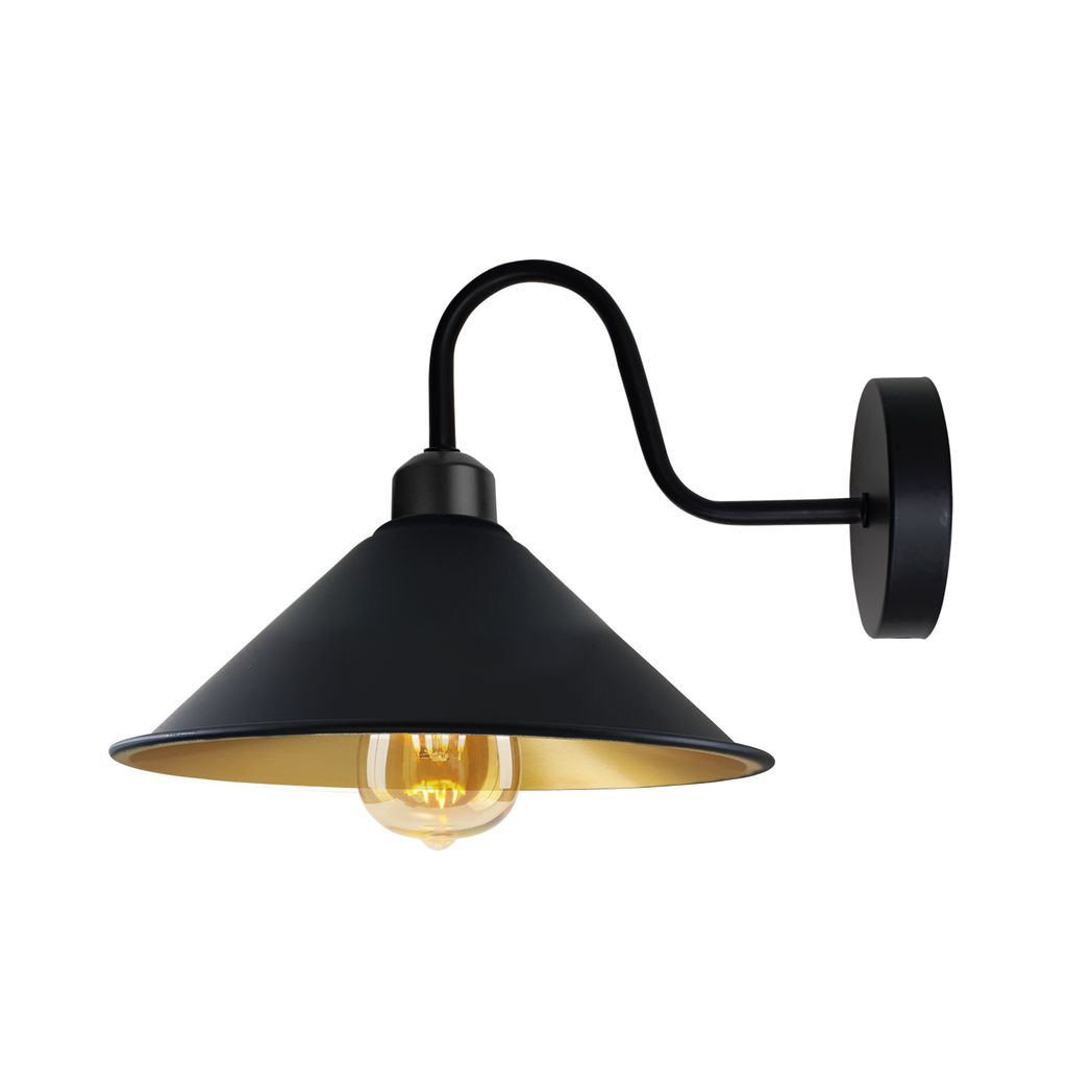 Vintage Black & Gold Wall Sconce, E27 Base, Dimmable Indoor Light
