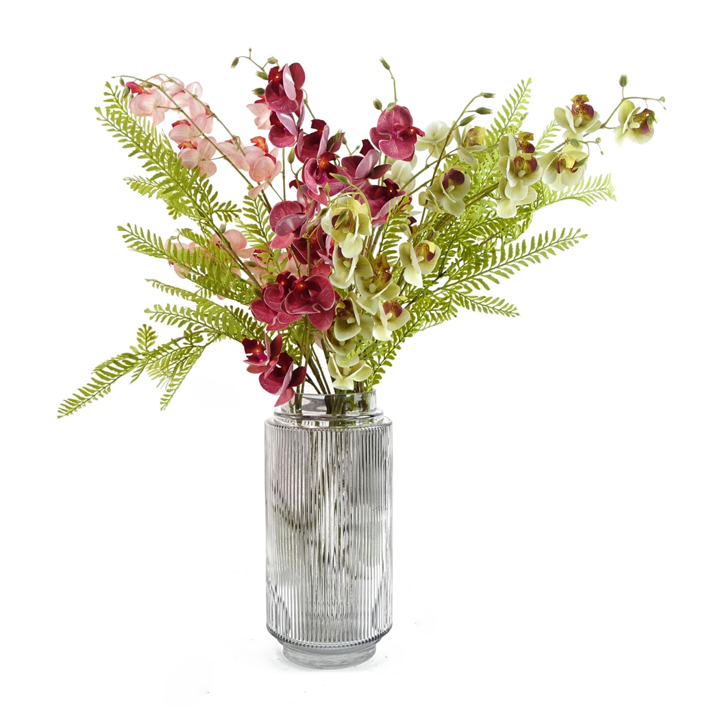 Leaf Pack of 6 Dark Pink Artificial Mini Orchid Flower Stems 80cm