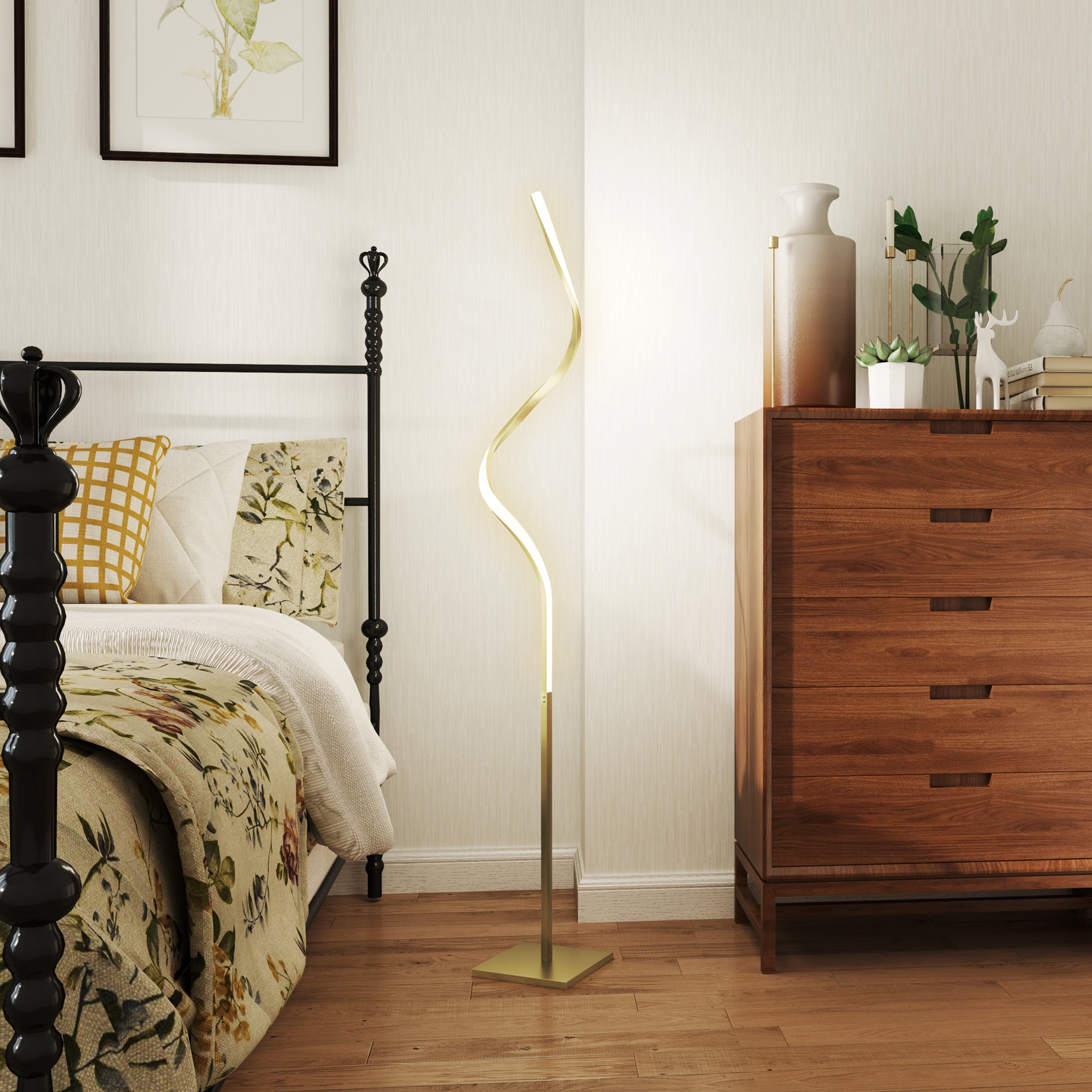 HOMCOM LED Floor Lamp, Standing Lamp with 3 Adjustable Brightness, Gold Tone
