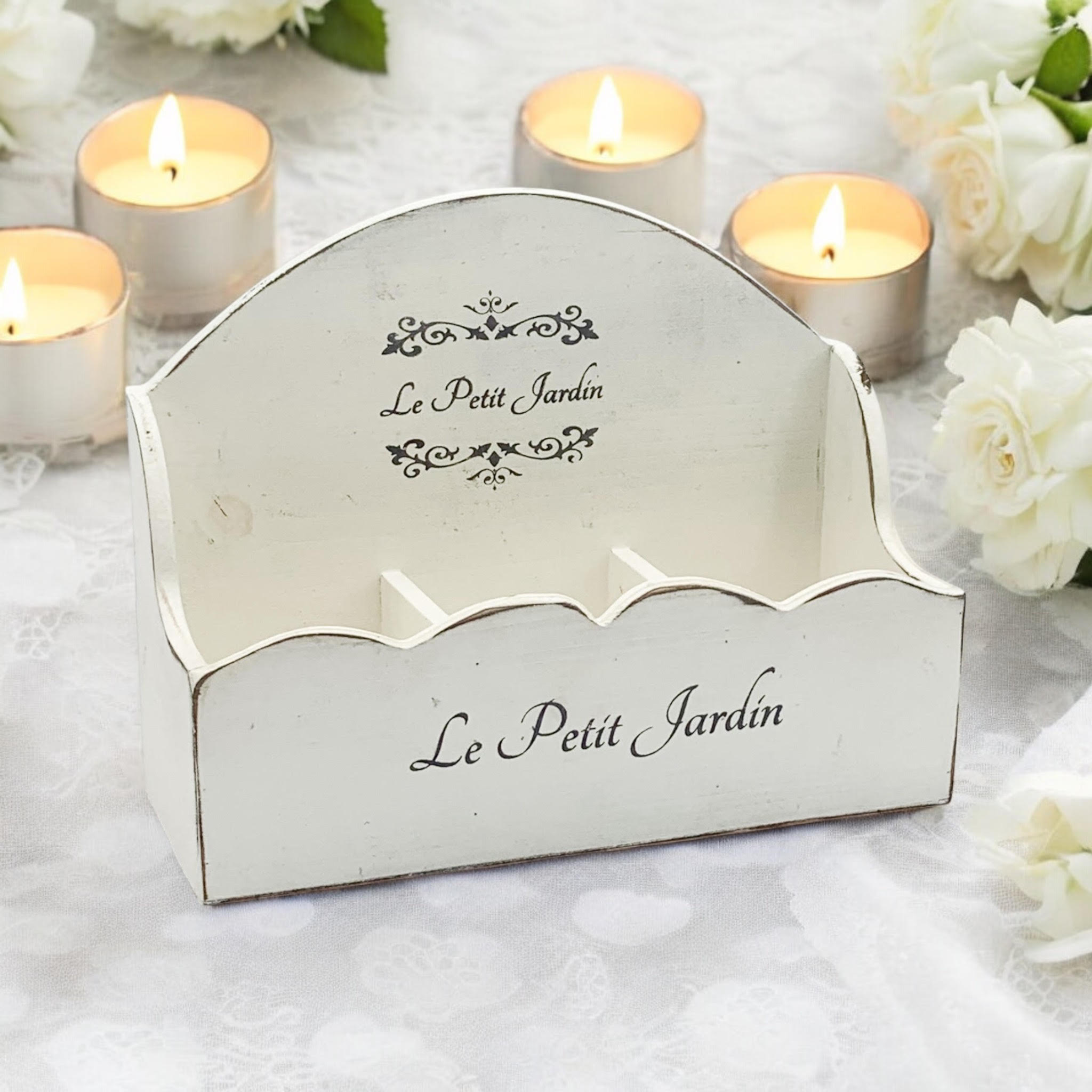 MSL 36cm Wooden Shabby White Frilly Photo Frame
